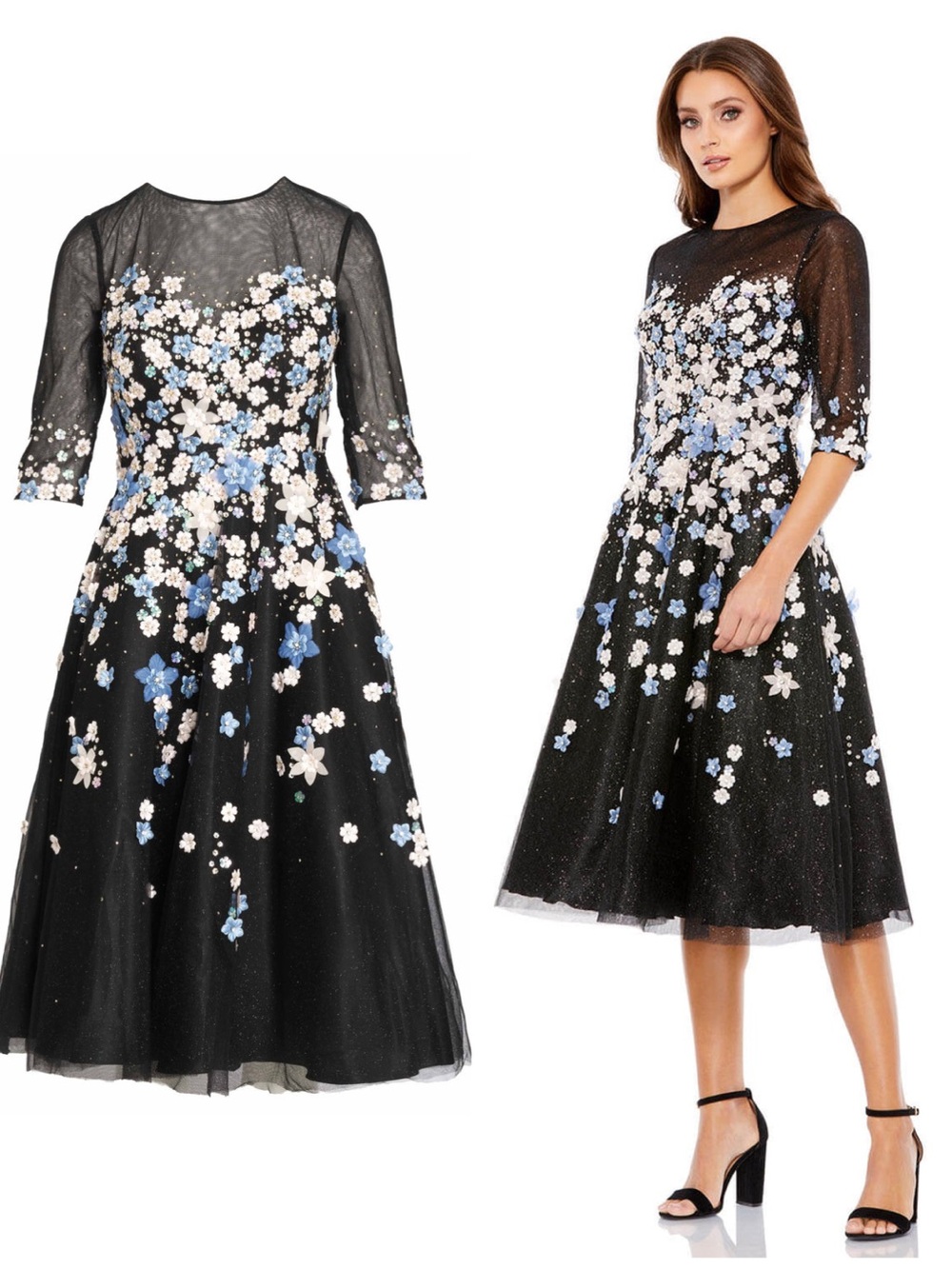 Mac Duggal 11161 Beaded Appliquéd Midi Dress Size 4